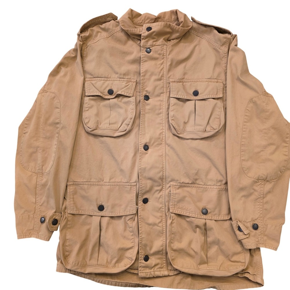 Vtg BARBOUR Men's L Washed Twill Trooper Field Jacket Tan Rugged Preppy‎ Utility - Picture 2 of 14